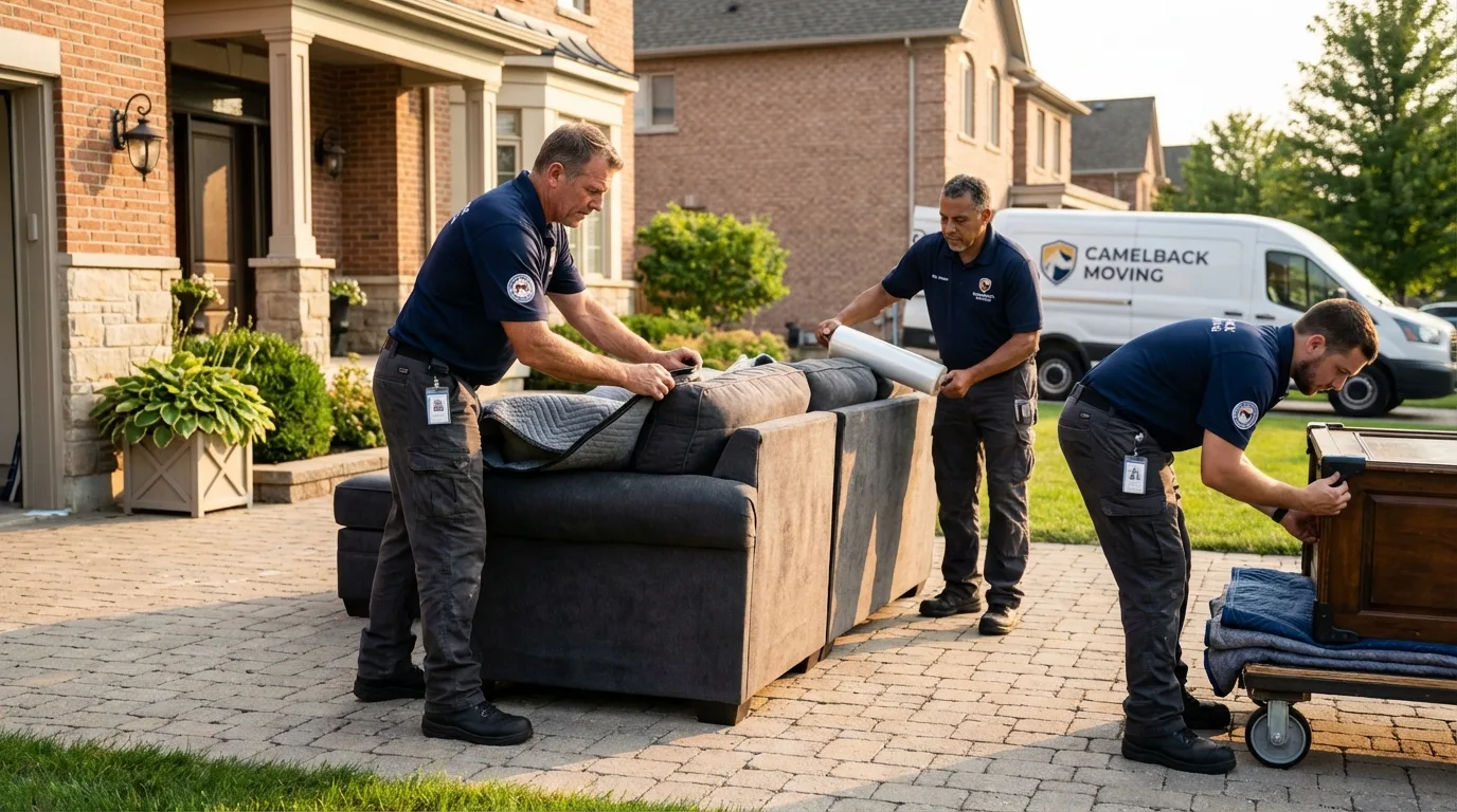 Large estate moving crew wrapping furniture in Glen Rock, NJ