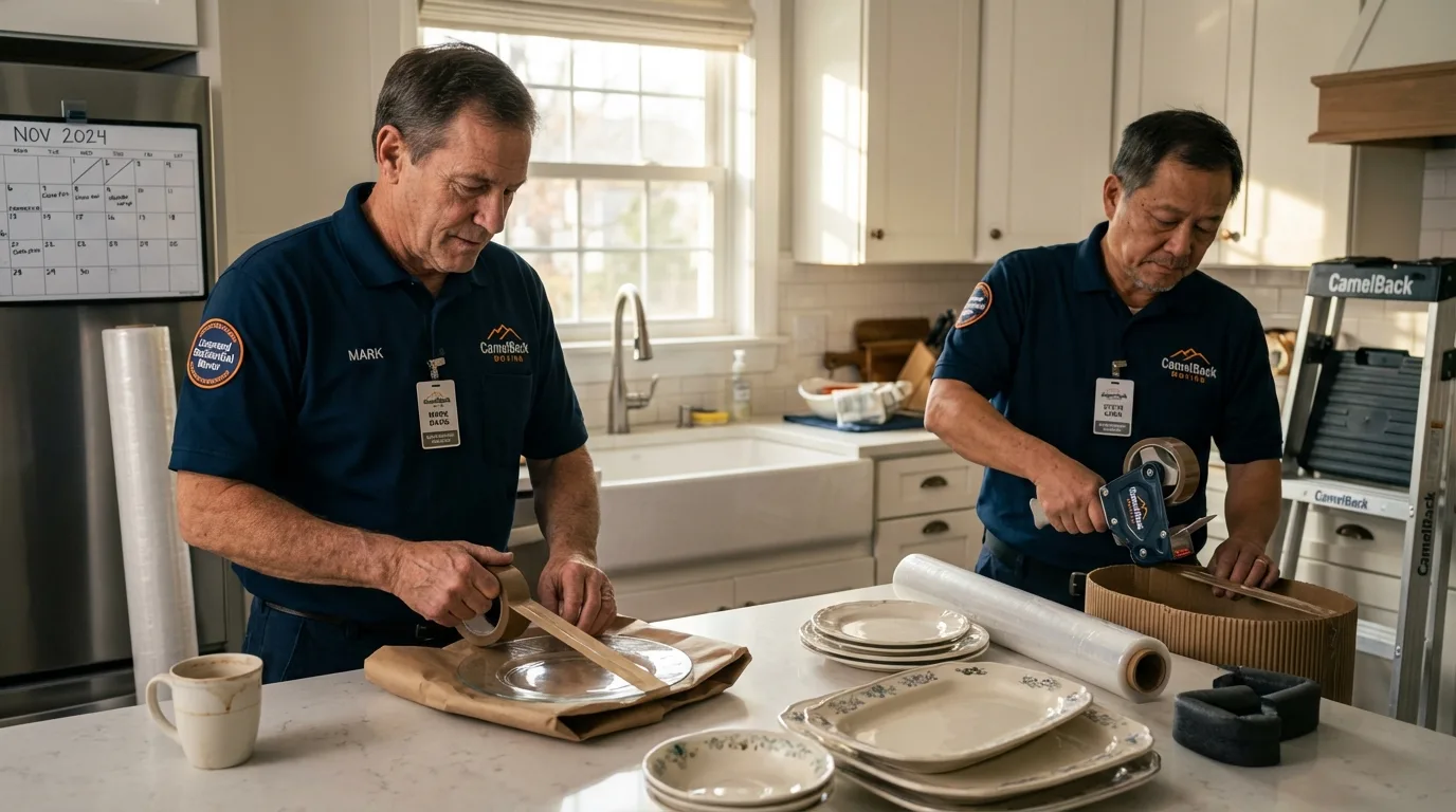 Professional crew packing kitchen dishware in Glen Rock, NJ
